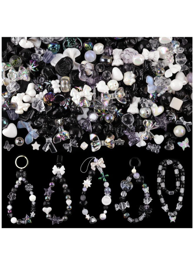 Capstro 180–240PCS Black Acrylic Beads Set (160g) – Chunky & Assorted Cute Beads for DIY Jewelry Making | Mixed Shapes for Bracelets, Necklaces, Keychains & Crafts | Beading Kit for Kids, Teens & Beginners - Image 1